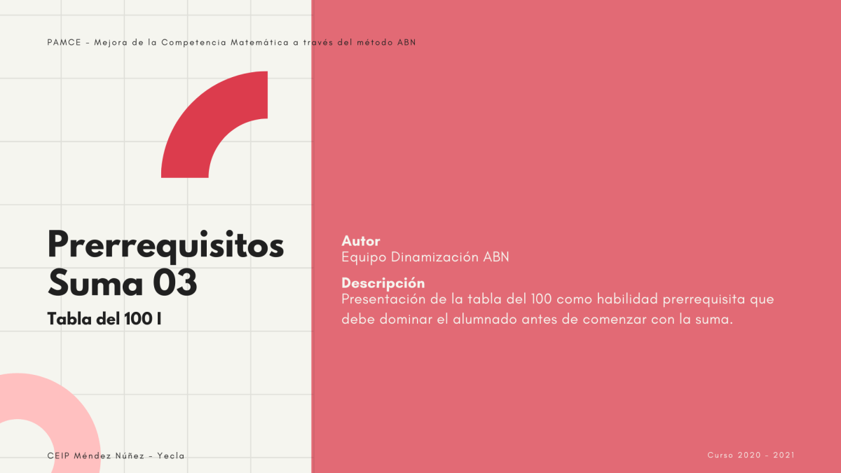 03 Prerrequisitos de la suma: Tabla del&nbsp;100